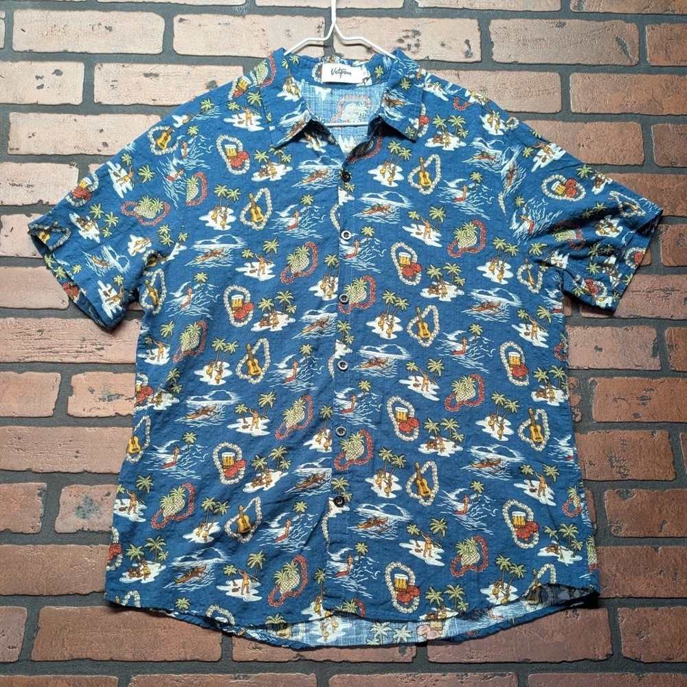 Vatpave Men's M Hawaiian Shirt‎ Tropical Surfing Luau Print Lightweight Cotton